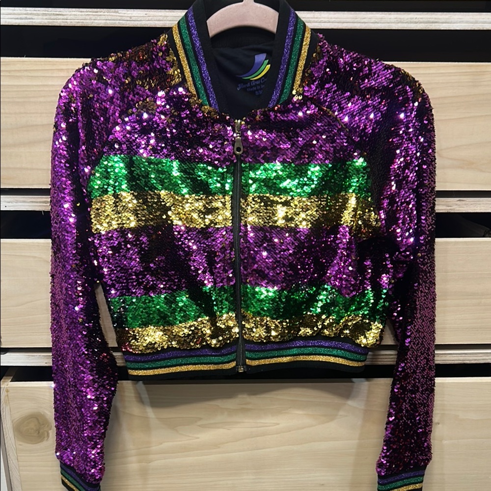 Stunning Purple and Green Bomber Jacket with Sequins